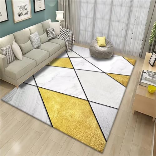 TocoLa Mini Teppich Zimmer deko Lustige Deko Graue und gelbe geometrische Designlinien, Dekoration, moderner Stil, pflegeleicht, rutschfest Teppich Antirutsch Pads 120X180cm