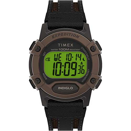 Timex Men's Expedition Digital CAT5 41mm Quartz Leather Strap, Black, 20 Casual Watch (Model: TW4B246009J)