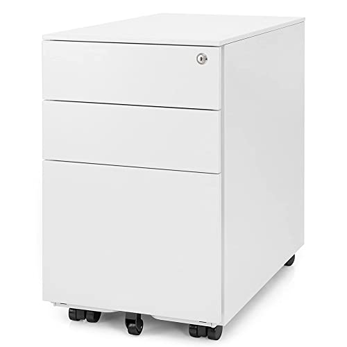 Ergotopia® Rollcontainer weiß - abschließbarer Bürocontainer für Schreibtisch 60x39x52 cm (HxBxT) - Büro Container mit 3 Schubladen - Schreibtischcontainer abschließbar