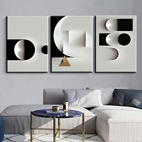 Abstrakte Schwarz-Weiß-Hd-Geometrische Luxus-Moderne Wandkunst-Bilder Poster 3-Teilige Leinwand-Malerei Wohnzimmer-Ausgangsdekoration 24"X32"X3Pcs