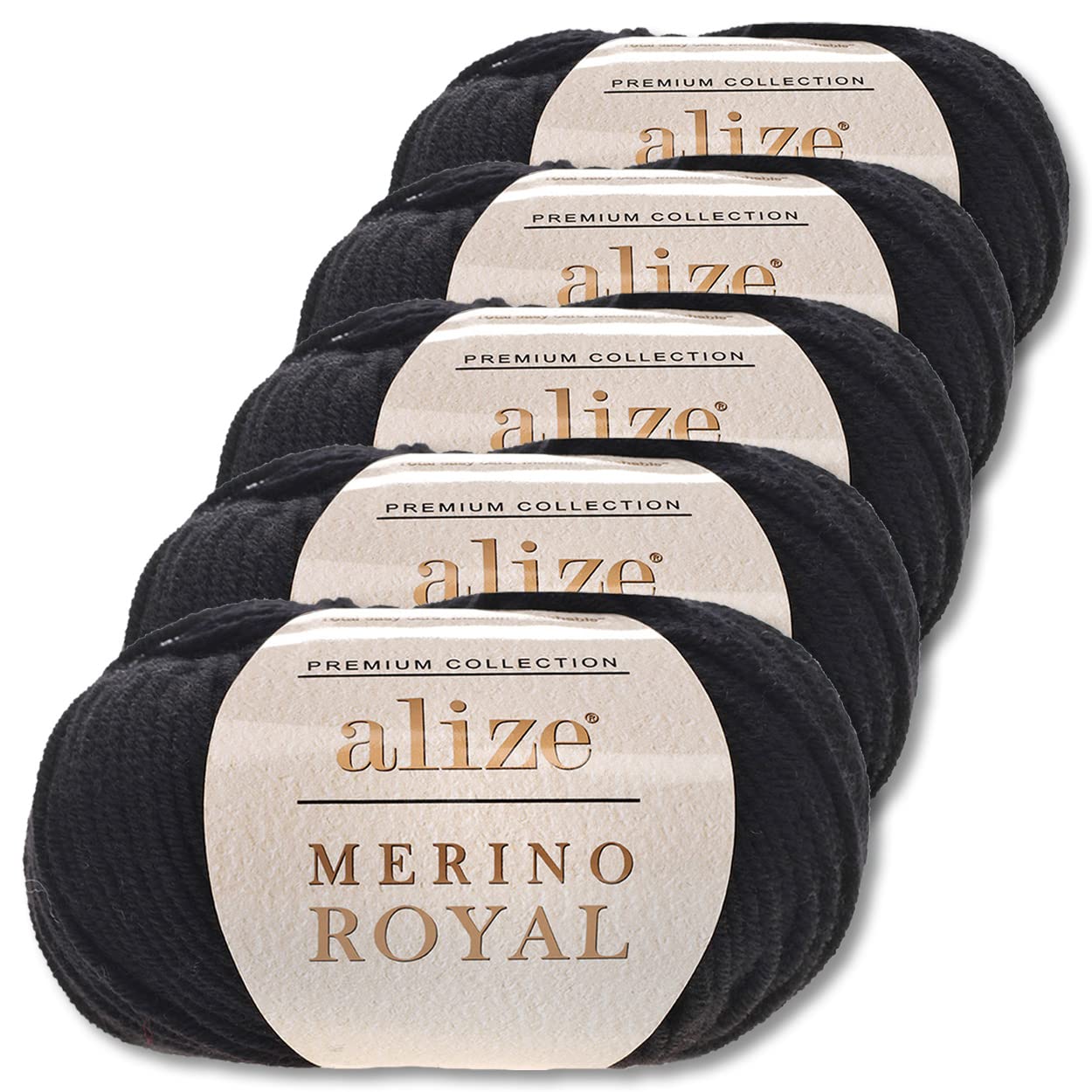 Alize 5x50 g Merino Royal 100% Merinowolle Farben zur Auswahl Superwash Wolle (60 | Schwarz)