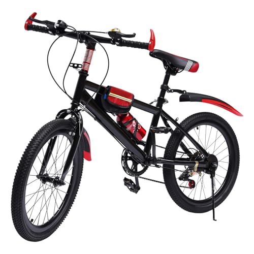 20 Zoll Kinder Adult Cityfahrrad Multi-Gang Mountainbike Hartstahl Fahrräder Doppelscheibenbremse Stoßdämpfung Sicherheitsbremssystem (Rot)
