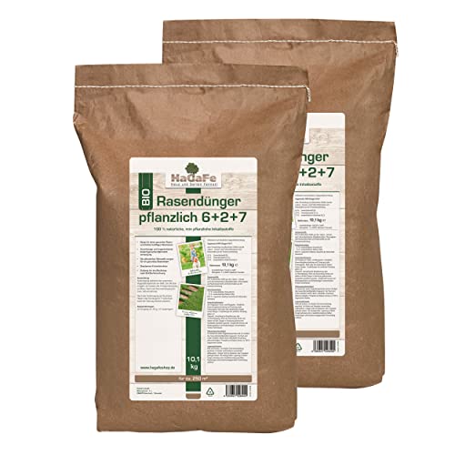 HaGaFe Bio Rasendünger Rasen - Dünger rein pflanzlich im Papierbeutel (20,2 kg (2 x 10,1 kg))