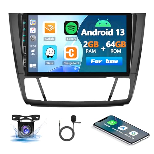 [2G+64G] Autoradio Android 13 für BMW Serie 1 E81 E82 E87 E88 2008-2012 mit Carplay Android Auto, Radio Touchscreen 9 Zoll mit GPS WiFi FM/RDS Bluetooth Mirror Link Canbus + AHD Rückfahrkamera & Mic