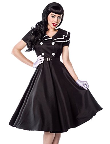 Rockabilly-Kleid mit Matrosen-Kragen Satin-Kleid im Fifties-Style 50er Jahre (Schwarz/Weiß, Gr. M)