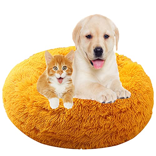 Hundebett, Rund Plüsch Haustierbett Flauschig Waschbares Katzenbett mit Reißverschluss Warme Donut Hundekissen für Haustiere- Golden|| Ø 70cm/28in