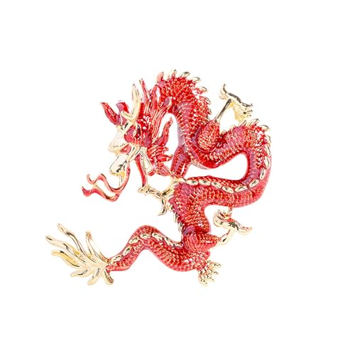 Exquisite Drachen Tier Zodiac Brosche, Einzigartige Drachen Brosche Pin für Frauen Mädchen, Neujahr Drachen Schal Clips Kragen Brosche Anzug Krawatte Pins,Rot