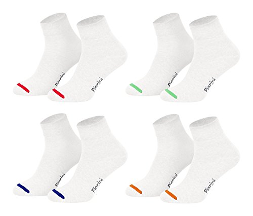 Piarini 8 Paar kurze Socken Kurzsocken Quarter Socken für Damen Herren - dünn ohne Gummibund - weiss mit Neonspitze 43-46