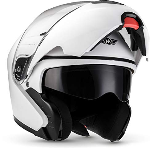 MOTO Helmets® F19 „Matt White“ · Motorrad-Helm · Klapp-Helm Modular-Helm Flip-up Integral-Helm Motorrad-Helm Roller-Helm Sport · ECE 22.05 Sonnenvisier Schnellverschluss Tasche XS (53-54cm)
