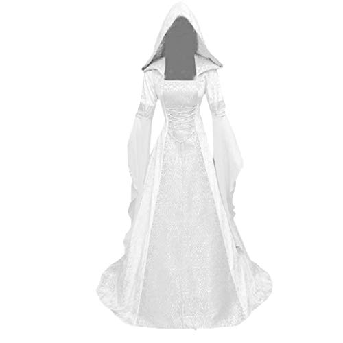 Astarcoo Mittelalter Kleid mit Kapuze Damen Gothic Kleidung Renaissance Vintage Schnüren Maxikleid Trompetenärmel Halloween Kostüm Cosplay Dress Karneval Große Größe