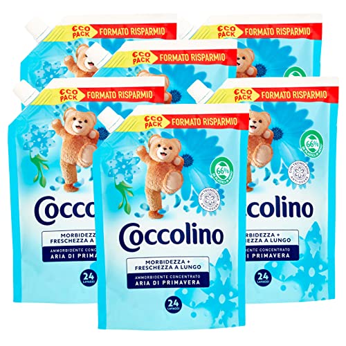 6 x Coccolino Frühlingsluft Weichspülerkonzentrat Weichheit und Frische für lange Zeit 144 Waschgänge insgesamt - 6 Flaschen zu je 600 ml
