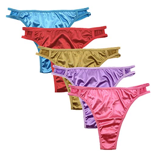 Colorful Star 5 Pack Damen Satin G-String Unterwäsche String Bikini Thongs Panties, mehrfarbig, Medium