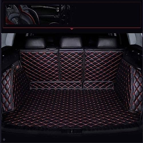 Auto Kofferraummatte für Hyundai Santa FE (Type TM) SUV 2018-2023,Vollabdeckung Leder Antirutschmatte Allwetter Kofferraumschutz Zubehör.,Black-red