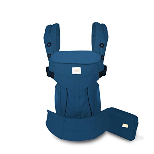 SONARIN Premium Babytrage mit Aufbewahrungstasche,Ergonomisch,Sonnenschutz haube,für Neugeborene& Kleinkinder (0-48 Monate),Maximale Belastung 20kg,Baby Tragetasche und Kindertrage(Blau)