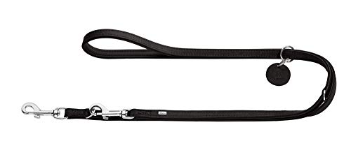 HUNTER 66049 Comfort Verstellbare Führleine für Hunde, Leder, schlicht, strapazierfähig, geschmeidig, 2 x 200 cm, schwarz