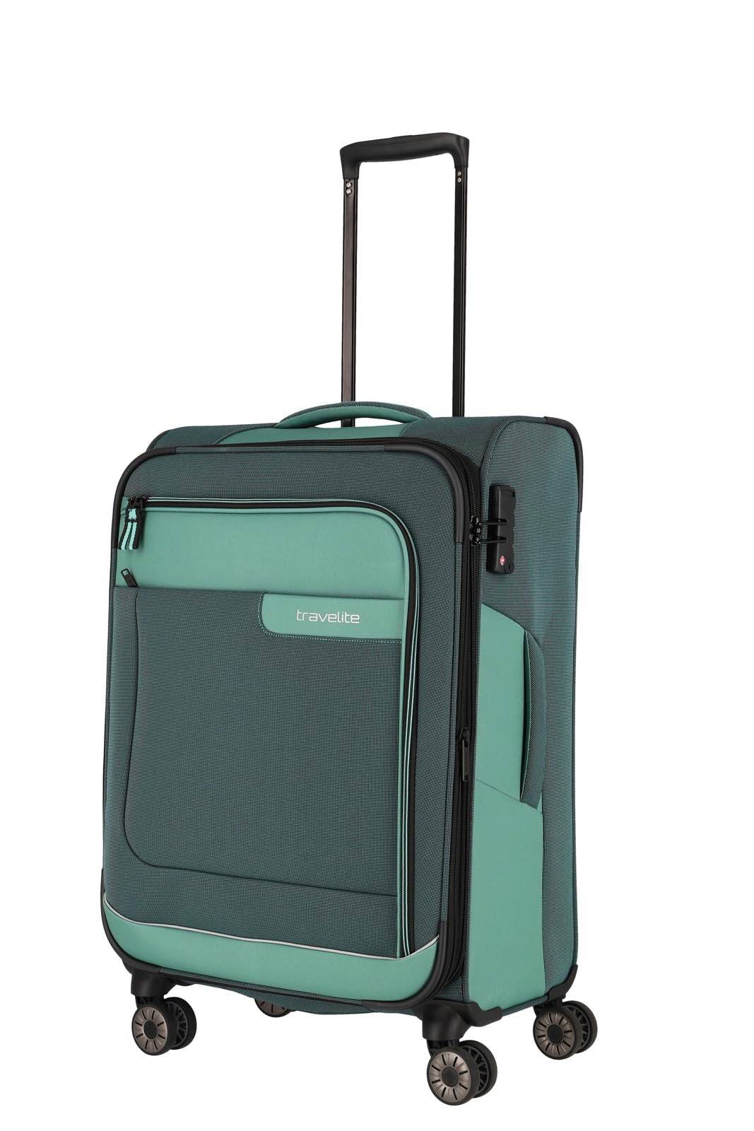travelite Reisekoffer mittelgroß, nachhaltig, 4 Rollen, VIIA, Weichgepäck Trolley aus recyceltem Material, TSA Schloss, 67 cm, 70 - 80 Liter