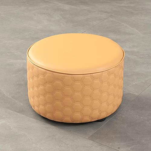 Ottomans Fußhocker Ottomans Fußhocker Runder Fußhocker Leder Fußhocker Schuhwechselhocker Pouffe Fußhocker für Wohnzimmer Küche Schlafzimmer Balkon Hocker Ruhehocker, Orange- 3