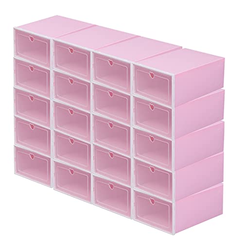 Ethedeal Schuhboxen,20 Set Organizer Boxen mit Deckel, Kunststoff Weiße Schuhkarton Faltbar, für Eine Vielzahl von Schuhen, PP Kunststoff 33 * 23 * 14 cm(Rosa)