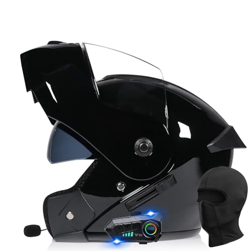 Motorrad Klapphelm mit Bluetooth Motorradhelm mit Sonnenblende ECE Zertifiziert Integralhelm mit Doppelvisier Roller Mofa Helm mit Mikrofon Auto-Antwort für Erwachsene Herren Damen