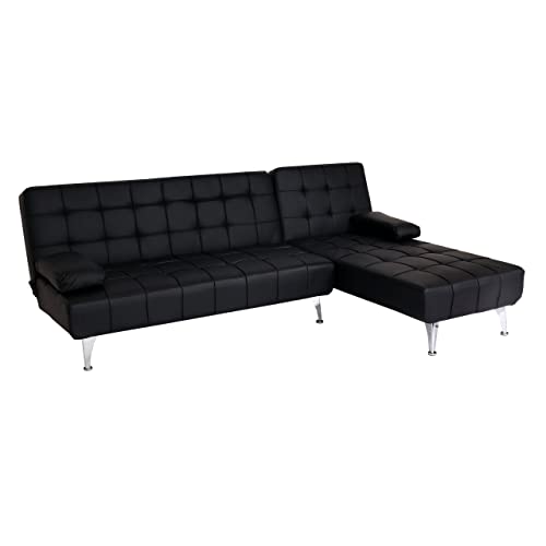 Mendler Schlafsofa HWC-K22, Couch Ecksofa Sofa, Liegefläche Links/rechts Schlaffunktion - Kunstleder schwarz