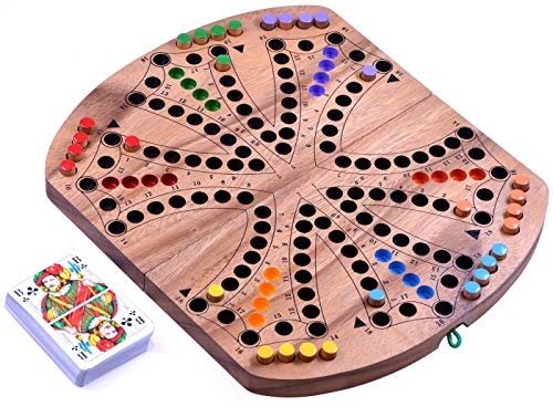 LOGOPLAY Tock für 4 oder 6 Spieler - Gesellschaftsspiel mit Spielkarten - Brettspiel aus Holz mit zusammenklappbarem Spielbrett