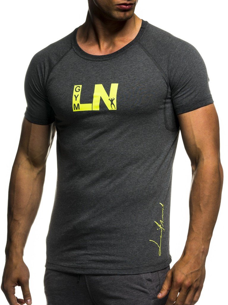 Leif Nelson Gym Herren Fitness T-Shirt Trainingsshirt Training LN06282; Größe XXL, Anthrazit-Gelb
