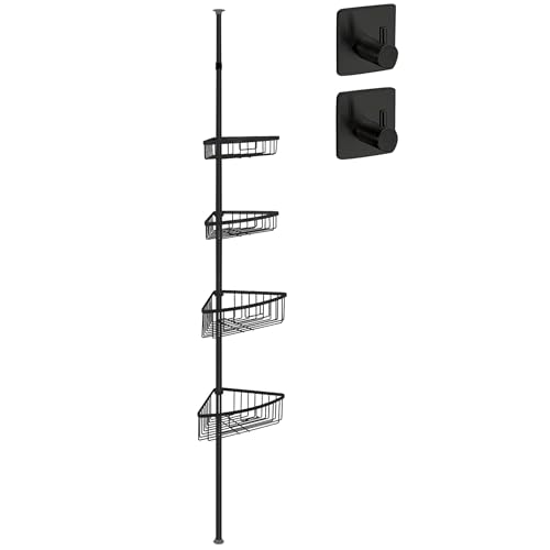 Smartpeas Teleskop-Duschregal Ohne Bohren – 4 Körbe – Größenverstellbar: 76 Bis 270 Cm – Gummierte Enden – Pulverbeschichteter Stahl In Schwarz – Plus: 2 Selbstklebende Haken