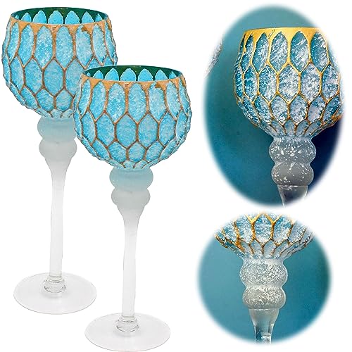 LS-LebenStil Exklusives XL Glas Windlicht 2-Fach 30/35cm Blau Teelichthalter Kerzenständer