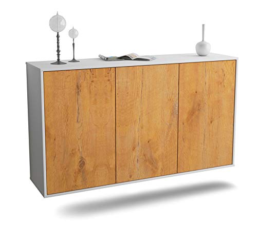 Dekati Sideboard Chattanooga hängend (136x77x35cm) Korpus Weiss matt - Front Holz-Design Eiche - Push to Open