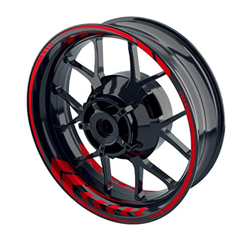 OneWheel Felgenaufkleber Motorrad - Felgenstreifen | Racing Wheelsticker Set für Vorder- & Hinterrad V6 - Felgenrandaufkleber (rot - glänzend)