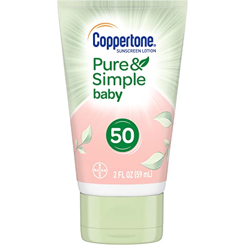 Coppertone WaterBabies Pure & Simple Tear Free Mineral Based Sunscreen Lotion Broad Spectrum SPF 50 (2-Fluid-Ounce, Travel Size)