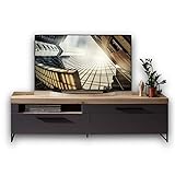 Stella Trading LOFT-TWO TV-Board in Artisan-Eiche Optik, graphit - Hochwertiges Low-Board für Ihr Wohnzimmer - 192 x 55 x 44 cm (B/H/T)