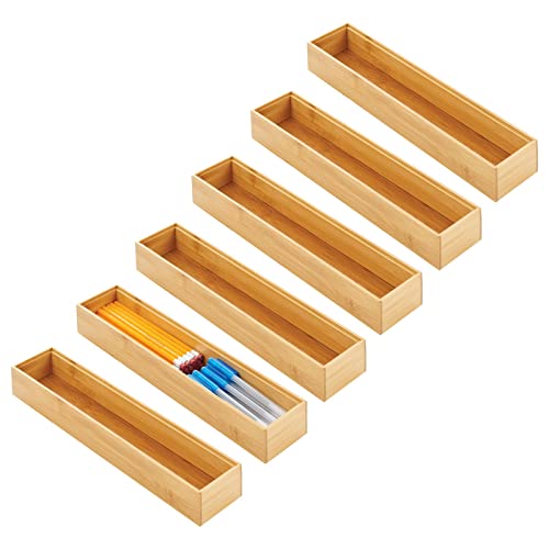mDesign Schubladeneinsatz aus Holz – stapelbarer Besteckeinsatz für Gabeln, Messer und mehr – Schubladenbox für Küchengeräte – 6er-Set – naturfarben