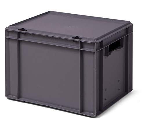 Design Aufbewahrungsbox mit Deckel | Stapelbox stapelbar | 5 Farben | 8 Größen (40x30x28 cm, grau)