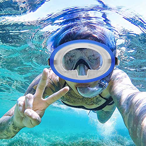 FAMKIT Schnorcheln Tauchmaske Silikon Tauchmaske Antibeschlag Einzelglas Taucherbrille Transparent Blau zum Schwimmen Schnorcheln Tauchen