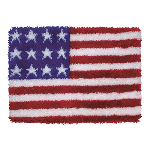 HuaHong Knüpfteppich Kreuzstich, Stickerei Teppich Knüpfen DIY Set Selber Machen Set für Kinder Erwachsene zum Selber Knüpfen, 52 x 38 cm (Color : American Flag)