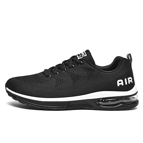 smarten Herren Damen Schuhe Air Laufschuhe mit Luftpolster Sportschuhe Jogging Turnschuhe Unisex Sneaker Dämpfung Black White 40