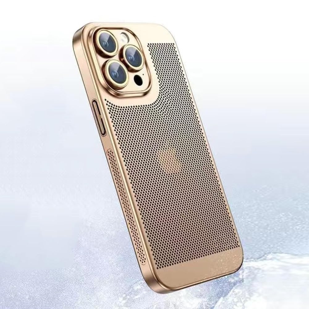 SAMEZA Beschichtung Wärmeableitung Handyhülle für iPhone 14 15 13 12 11 Pro Max 13 12 Mini X XS XR 7 8 Plus Atmungsaktive Kühlung Hard Cover, Gold, für iPhone 8 Plus
