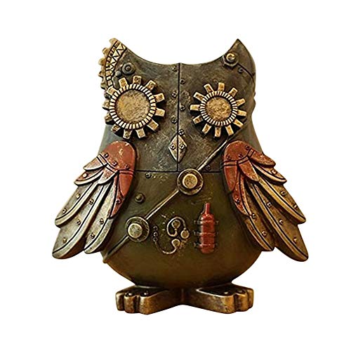 Zhenwo Owl Piggy Bank Vintage Creative Large Capacity Resin Owl Punk Mechanical Money Box Birthday Gift Decorations,1