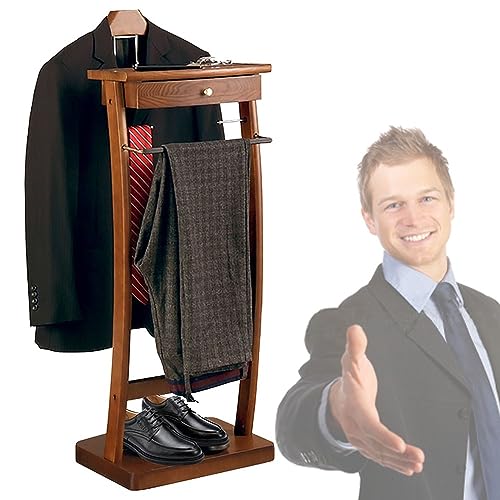 Moderner und Multifunktionaler Herrendiener mit Hosenbügel Stummer Diener mit Ablage aus Holz Garderobenständer für Kleidung Einfache Montage Jackenbügel