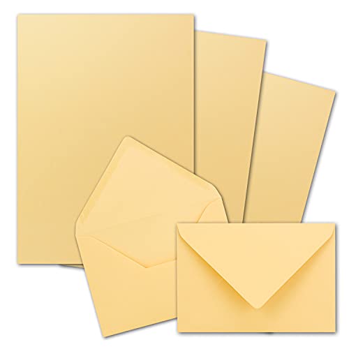 100x Briefpapier-Sets DIN A4 mit C6 Briefumschlägen, Nassklebung - Toskana (Gelb Beige) - mattes Schreibpapier mit Kuverts - FarbenFroh by GUSTAV NEUSER