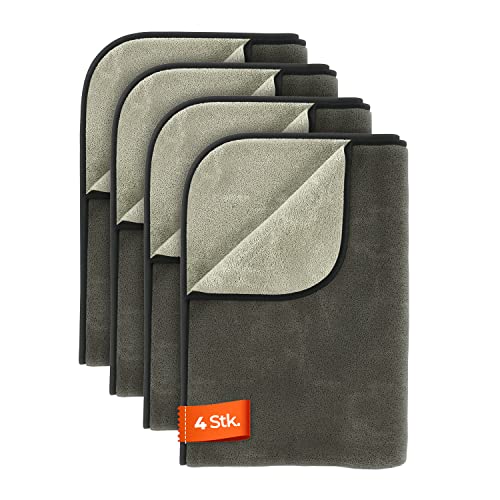 ADBL Mr. Gray Poliertuch 600GSM (4 STK.) - Perfekt geeignet um Schlieren verursachende Produkte abzutragen - Aus kurzer und Dicker Mikrofaser - Für die Auto & Motorrad Pflege | 40x60cm