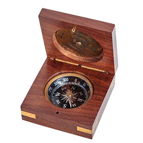 aubaho Kompass mit 100 Jahres Kalender Maritim Dekoration Navigation Messing Antik-Stil