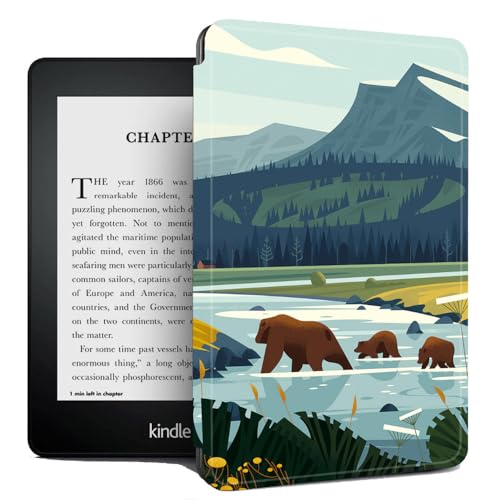 Hülle Für 6" Amazon Kindle (2019, Modell: J9G29R) Pu-Lederhülle Der 10. Generation Für Amazon Kindle (10.) Smart Sleep/Wake Kindle Cover - Bär Überquert Den Fluss