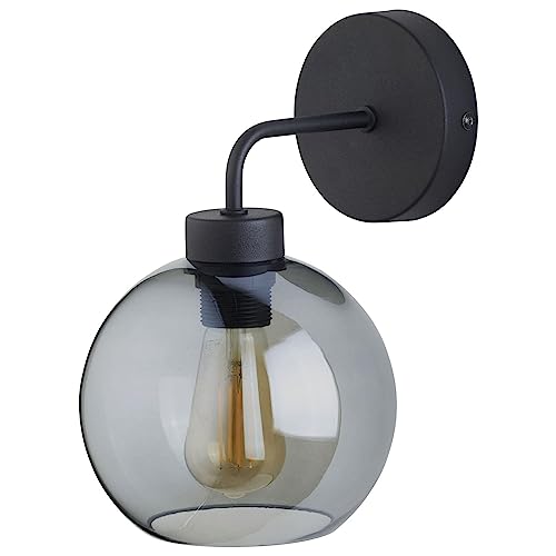 Wandlampe Glas Kugel Schirm Schwarz Graphit Modern dekorativ KANZENE Wandleuchte Wohnzimmer Flur