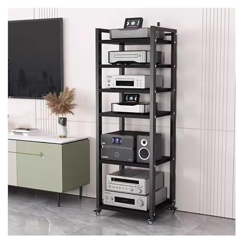 audio rack hifi regal Audio-Video-Medienschrank Mit Höhenverstellbarem Regal Und Rollen, Wohnzimmer 5 6 7 8 Etagen Unterhaltung Stereo Komponenten Rack Für Kleinen Raum ( Color : Black-#2 , Size : 6 t