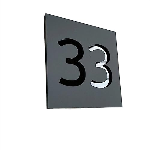 Hausnummernschild,House Number Personalisiertes, zeitgenössisches, schwimmendes Hausnummern-Türschild for den Außenbereich, mattschwarz, grau, Hausschild for den Außenbereich, 100 mm x 100 mm (Color