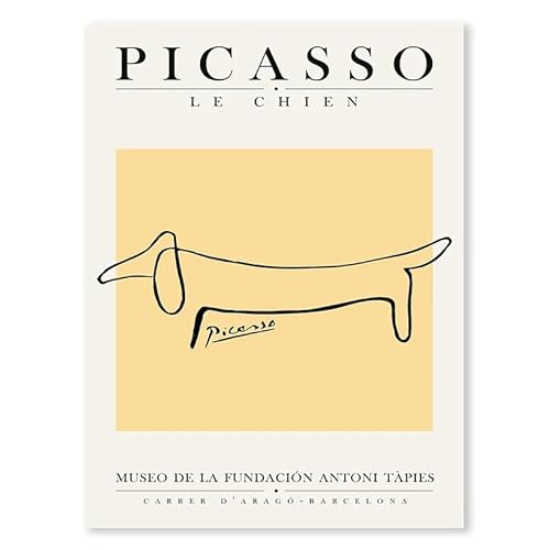 GIBOH Abstrakte Picasso-Linie, Hundeposter und Drucke, Moderne Wandkunst, Tiergelb, Leinwandgemälde, nordische ästhetische Bilder für Heimdekoration, 50 x 70 cm x 1, ohne Rahmen