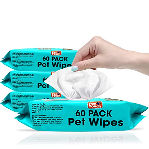 4 x 60 Stück Allzweck-Tücher für die tägliche Reinigung Ihrer Hunde und Katzen, desodorierend, alkoholfrei und feucht, für Hundepfotenreiniger und Hundeohrenreinigungstücher (4 Packungen (240 Tücher)