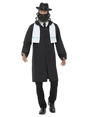 Smiffys Herren Rabbiner Kostüm, Jacke, Schal, Hut und Bart, Größe: L, 44689